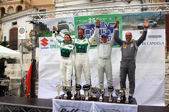 Podium: Nicolò Marchioro, Marco Marchetti (Renault Clio R3 R R3C #4), race winner, Luigi Ricci, Christine Pfister (Subaru Impreza N N4 #1, Movisport Srl), 2nd position, TROFEO RALLY TERRA